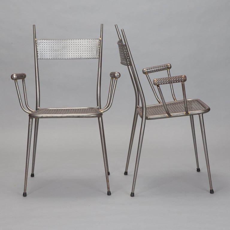 Mid-20th Century Set of 4 French  Industrial Metal Mesh Armchairs