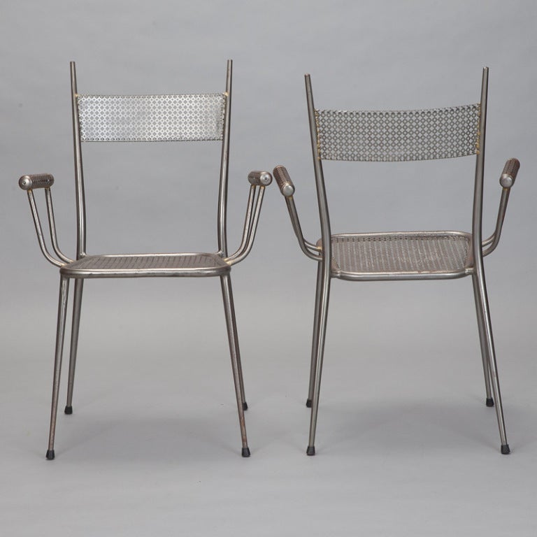 Set of 4 French  Industrial Metal Mesh Armchairs 1
