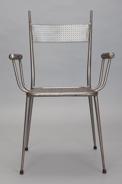 Set of 4 French  Industrial Metal Mesh Armchairs 2