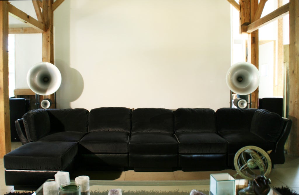 Late 20th Century Pierre Cardin Modular Sectional w/ Ottoman, in Leather & Velvet For Sale