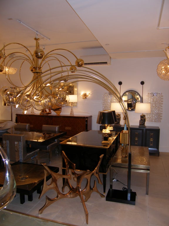 Italian Brass & Blackened Steel 7 Arm Floor Lamp