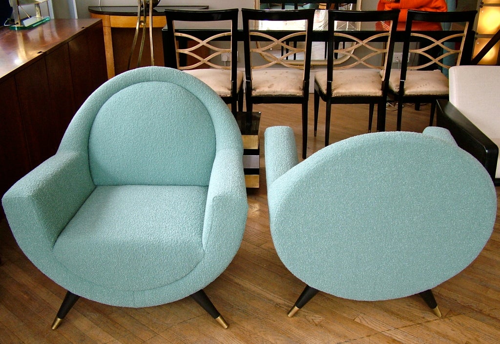 Wood 1950's armchairs, pair