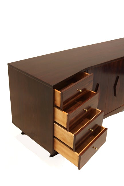 American Angular Walnut and Rosewood Cabinet with Sculptural Base