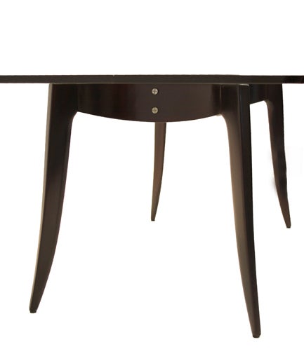 Sculptural Tapered Leg Wood and Chrome Dining Table with Thick Glass Top For Sale 1