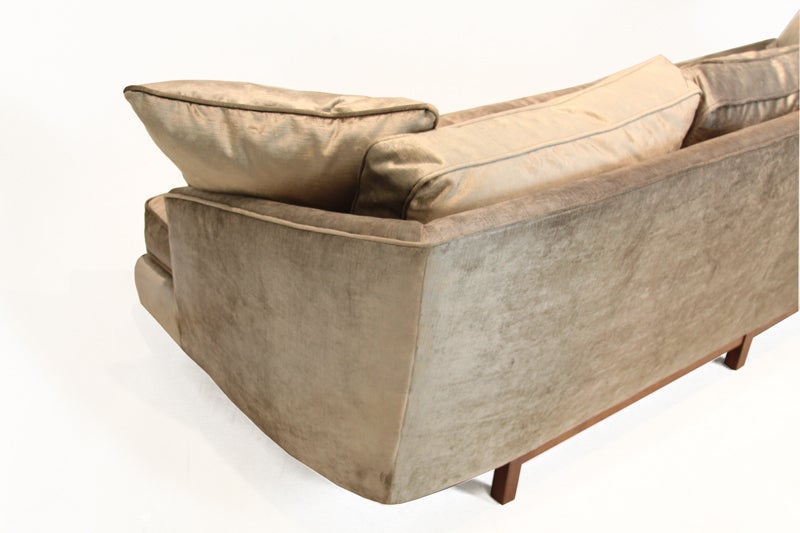 Walnut Bronze silk velvet sofa in the style of Harvey Probber