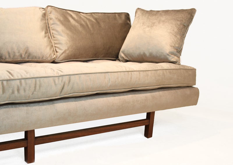Bronze silk velvet sofa in the style of Harvey Probber 1