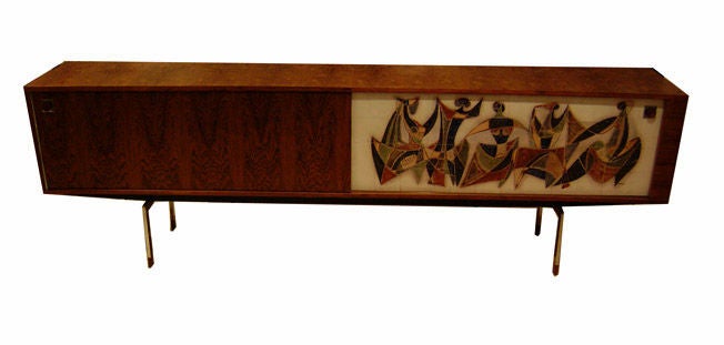 A Long Modernist Sideboard in Oak by Alfred Hendrickx For Sale 1