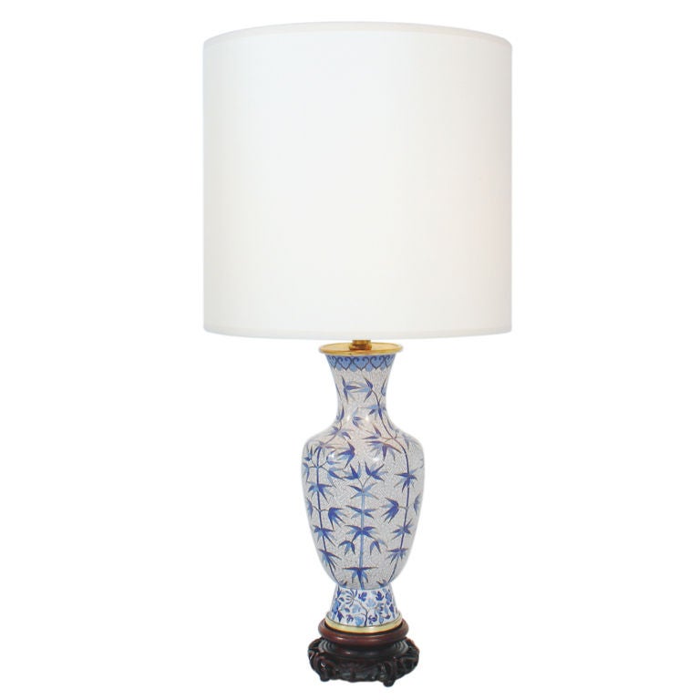 Elegant Chinese Cloisonne Lamp in Vibrant Blue Colors 4