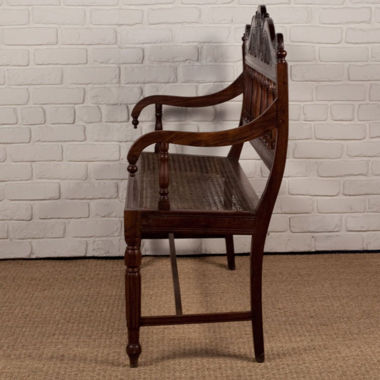 19th Century Anglo-Indian Rosewood Bench with Cane Seat