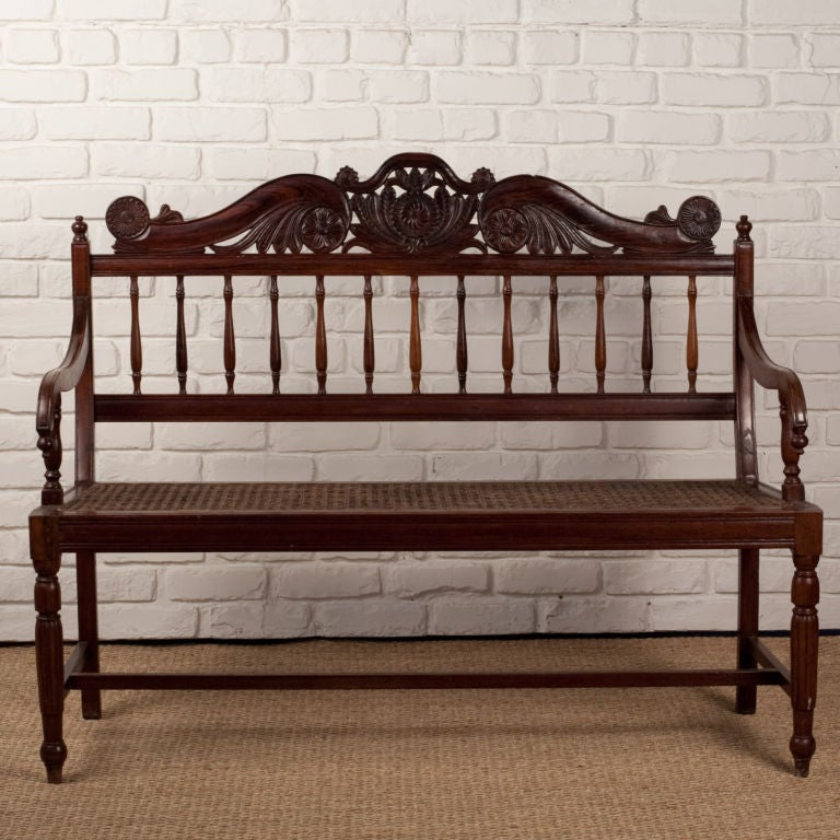 Anglo-Indian Rosewood Bench with Cane Seat 1