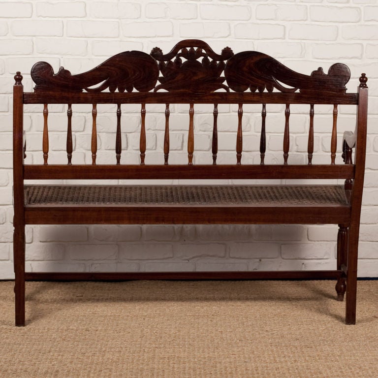Anglo-Indian Rosewood Bench with Cane Seat 4