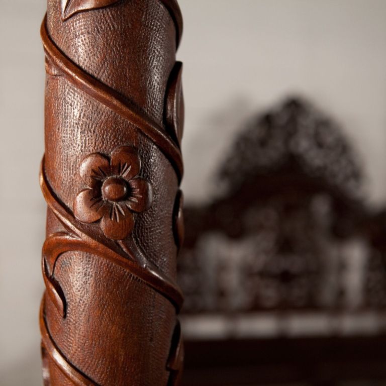 Anglo-Indian Heavily Carved Mahogany Four Poster Bed 1