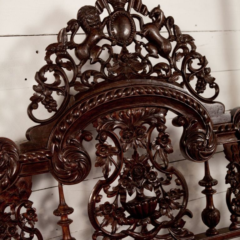 Anglo-Indian Heavily Carved Mahogany Four Poster Bed 2