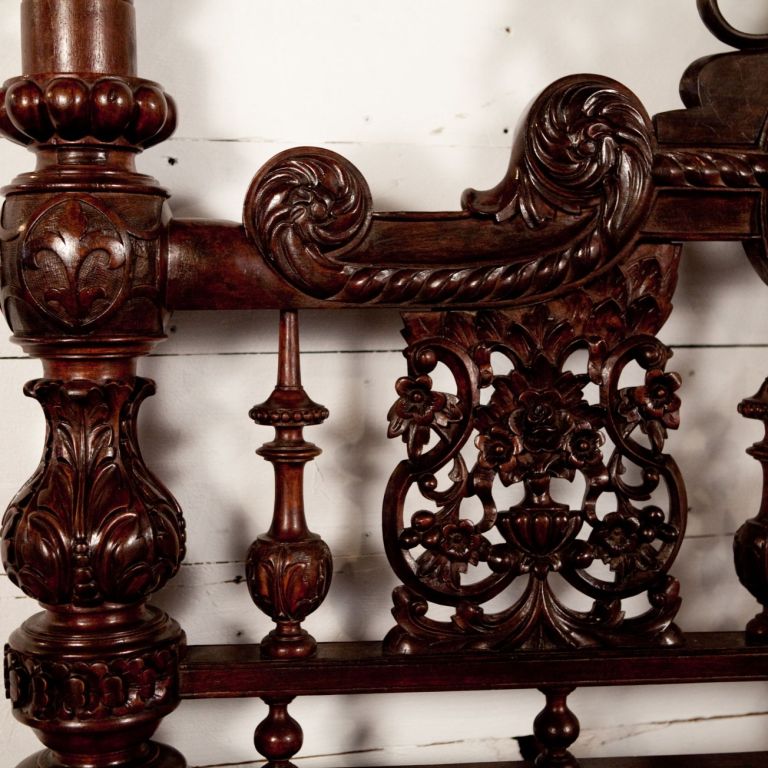 Anglo-Indian Heavily Carved Mahogany Four Poster Bed 3