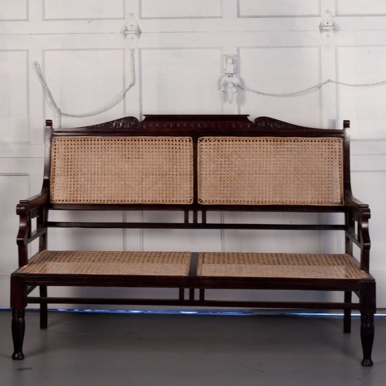 Anglo-Indian Rosewood Settee with Caned Seat and Back