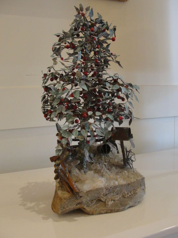 A Large Apple Tree Table Sculpture on Rock Crystal Base