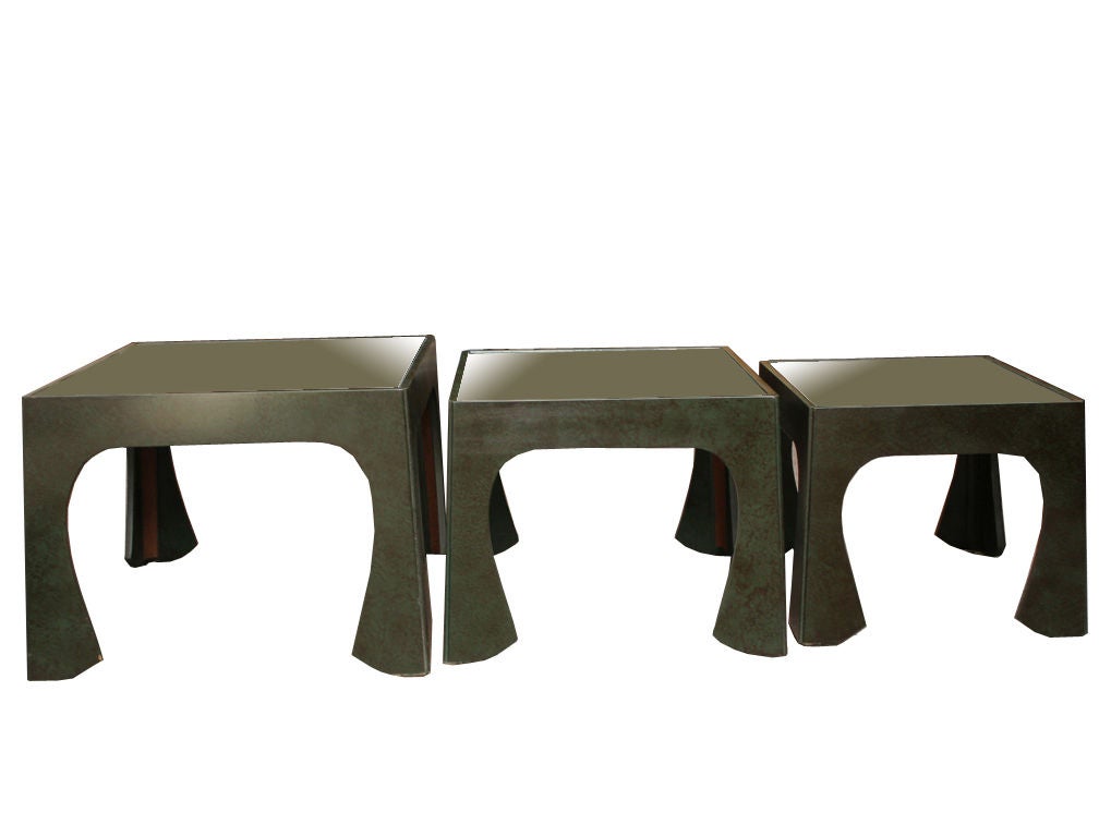 These occasional tables work well stacked or as three separate tables. They look fabulous in the living room as a coffee tables or as side tables. They may even work as low bedside tables. Great modern Asian design.

For more furniture and art