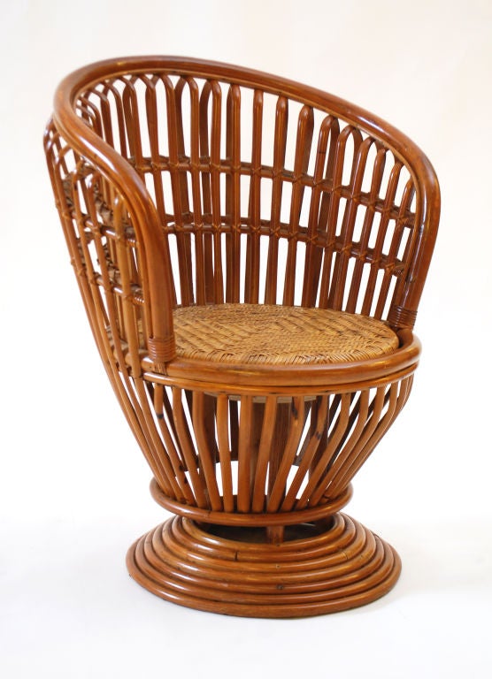 Mid-20th Century Rattan Swivel Chairs in the Manner of Franco Albini