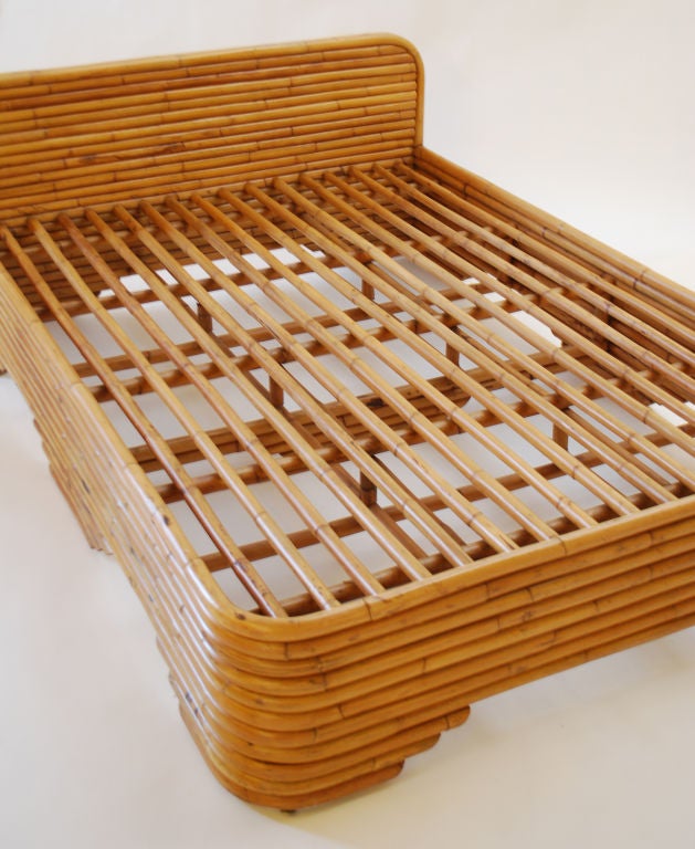 Mid-20th Century Fine & Rare Rattan Bed in the Manner of Paul Frankl