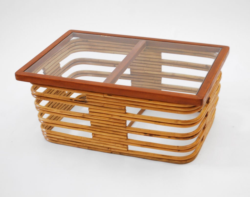 Rattan & Mahogany Cocktail Table