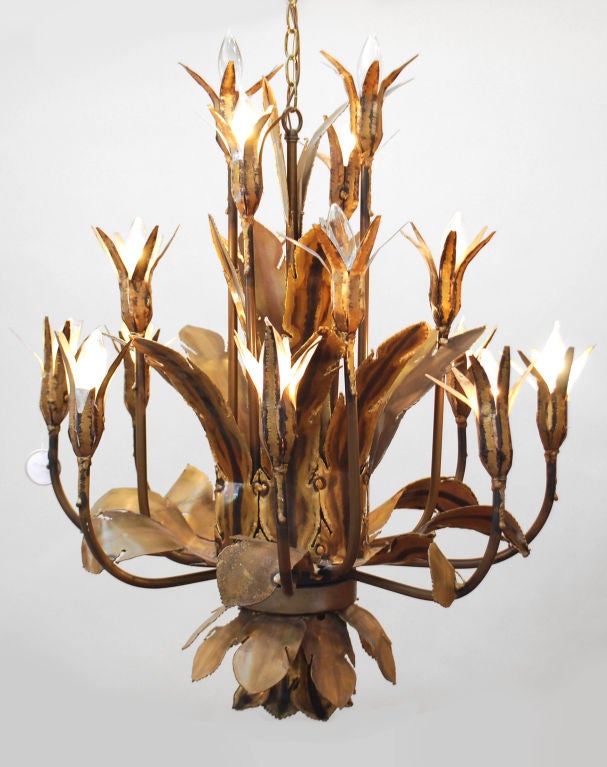 Massive brutalist floral form chandelier designed and fabricated by Tom Greene.  ***Contact/Shipping Information: AOL (American Online) users may experience difficulties sending emails to us or receiving emails from us. If you have made an inquiry