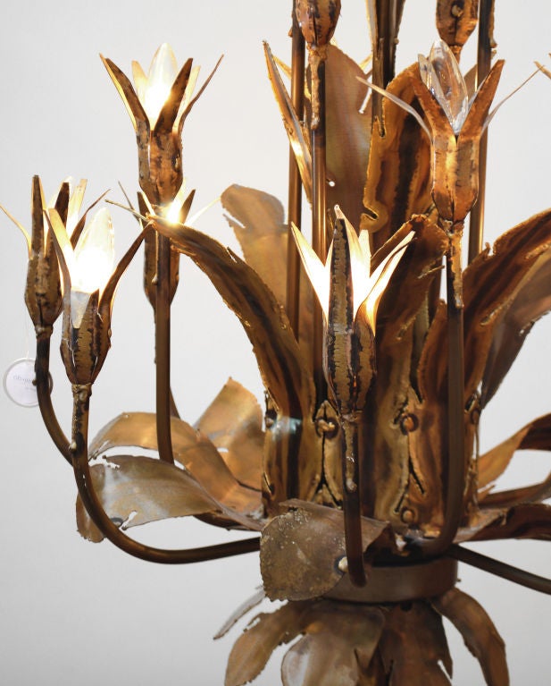 Brass Massive Floral Chandelier Designed by Tom Greene For Sale