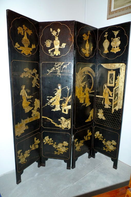 Chinese Art Deco Coromandel Four-Panel Screen