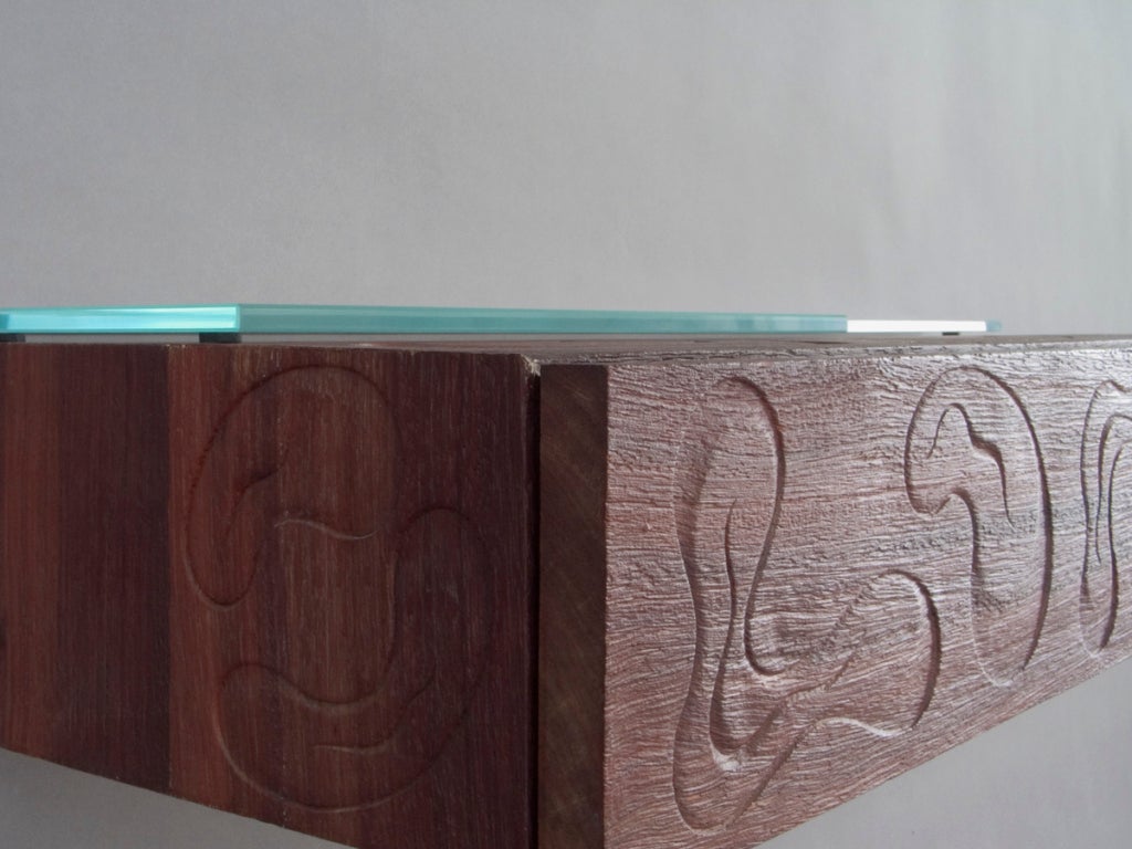 A sculptured mahogany & glass shelf by Luisa & Ico Parisi For Sale 1