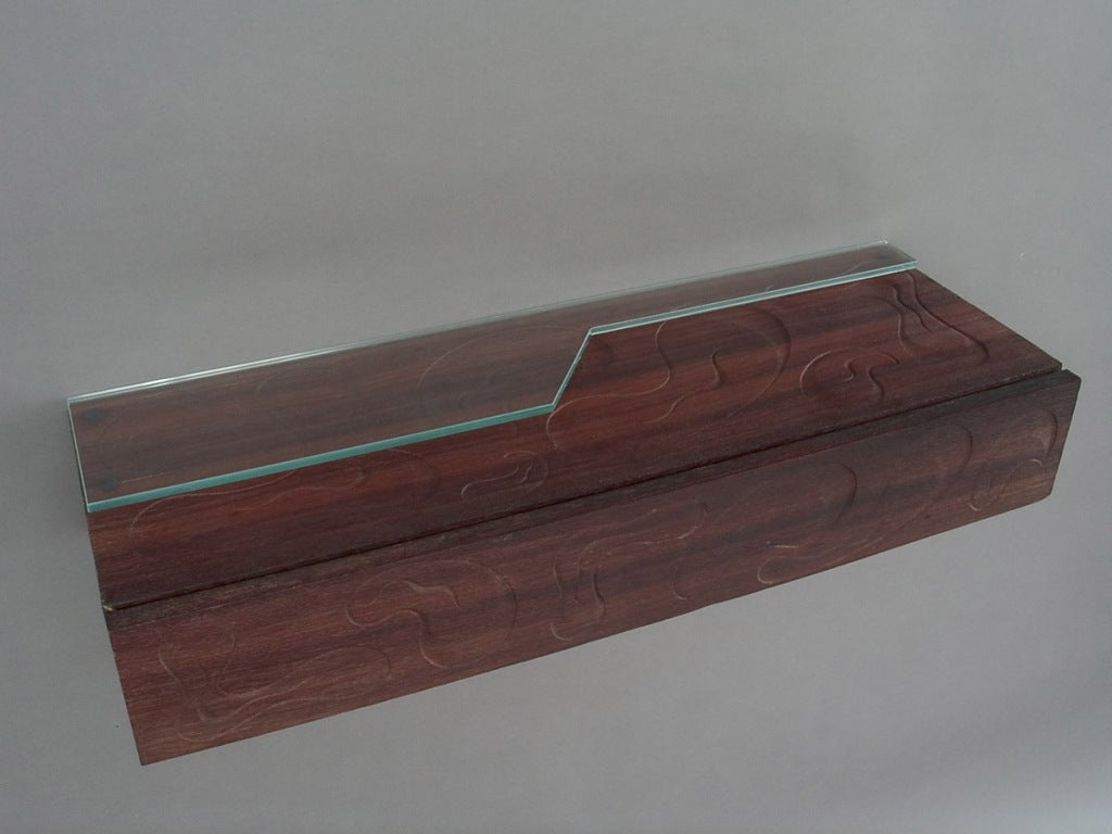A sculptured mahogany & glass shelf by Luisa & Ico Parisi For Sale 2