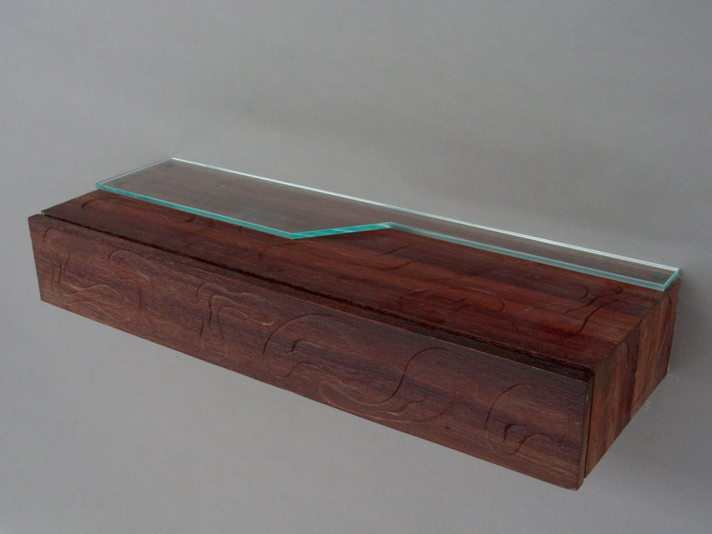 Italian A sculptured mahogany & glass shelf by Luisa & Ico Parisi For Sale