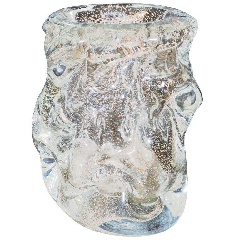 Art Deco Crystal vase with inclusions of metal oxides

Signed on bottom with diamond point 