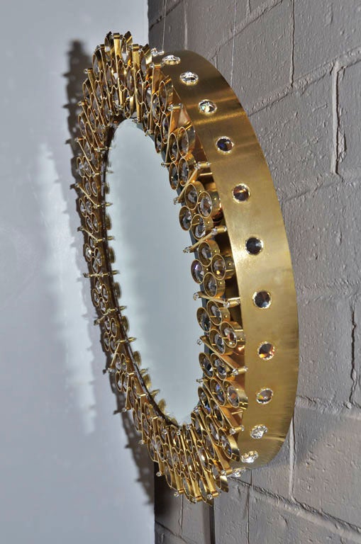 Lobmeyr Round Crystal and Gold Plated Illuminated Wall Mirror 3