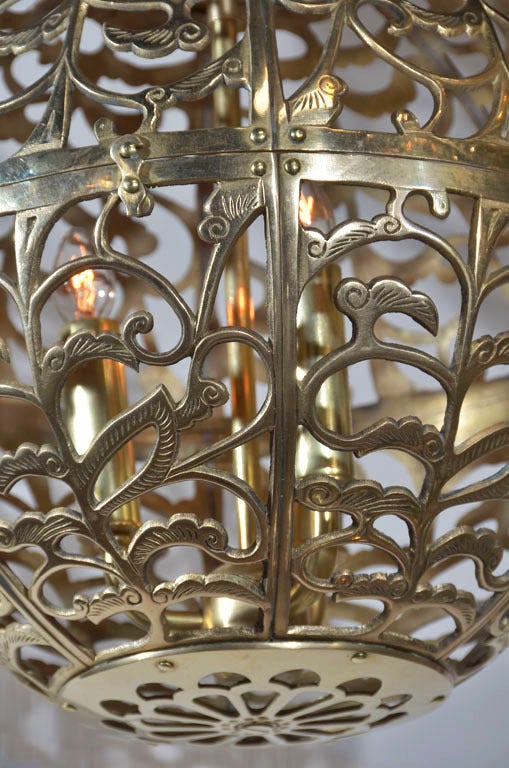Mid-20th Century Pair Pierced Brass Asian Ceiling Pendants