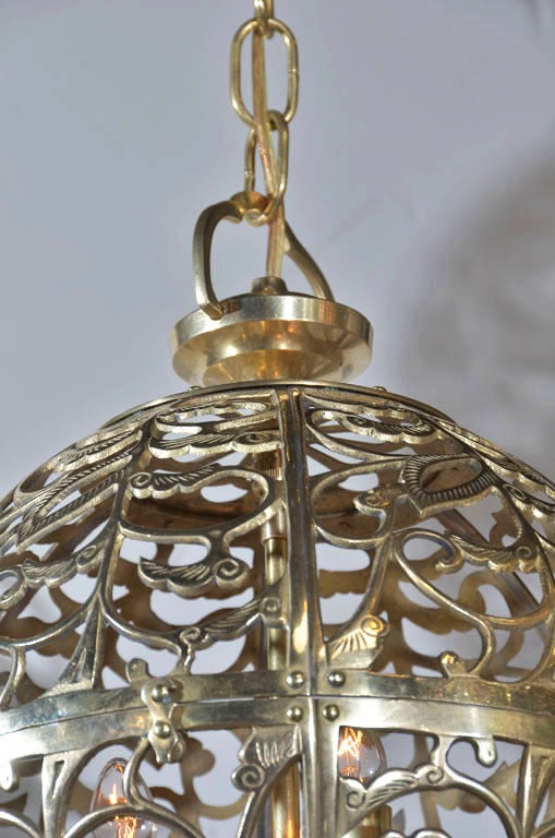 Pair Pierced Brass Asian Ceiling Pendants 1