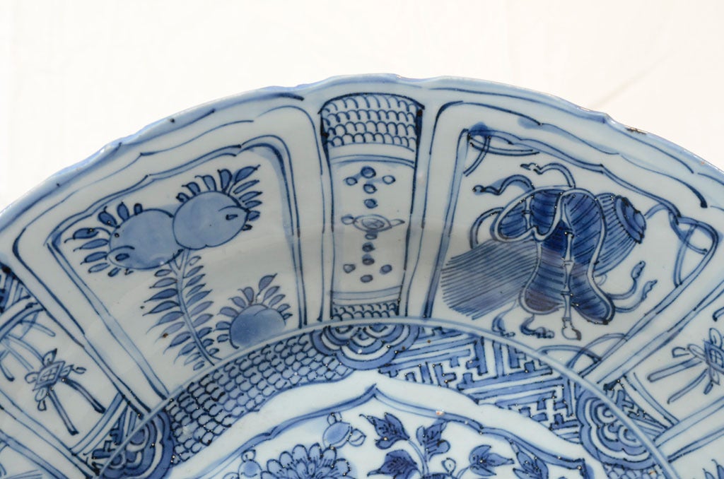 18th Century and Earlier A Very Large Ming Kraak Blue and White Porcelain Charger