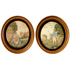 Antique Pair of Late 18th Century Needlework Embroidery