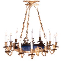 French Chandelier with Cobalt Blue Glass Plate