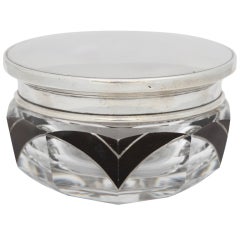 Vintage Art Deco Sterling Silver and Black Enameled Glass Powder Jar