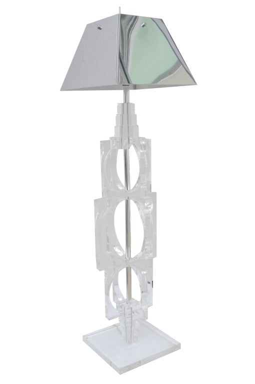 Lucite Floor Lamp with Metal Shade