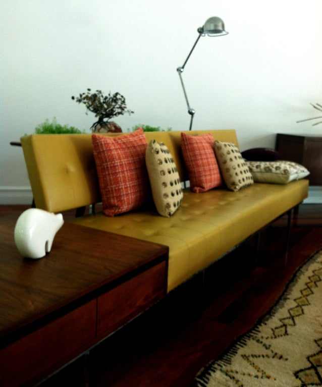 Mid-20th Century Florence Knoll Long Sofa With Walnut End Table