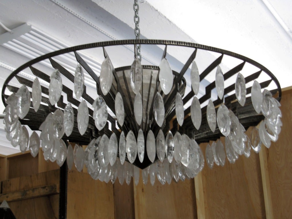 Pair of Rock Crystal and Hand Hammered Chandeliers In Excellent Condition In New York, NY