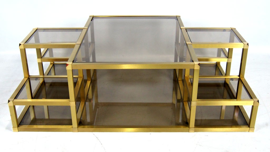 French Large Multi-Level Brass Cocktail Table