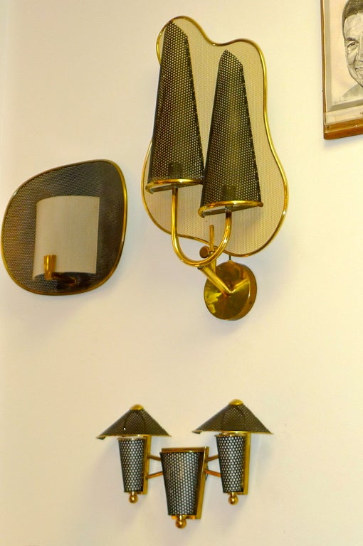 Mid-20th Century Three Light Wall Sconce Attributed to Jacques Biny For Sale