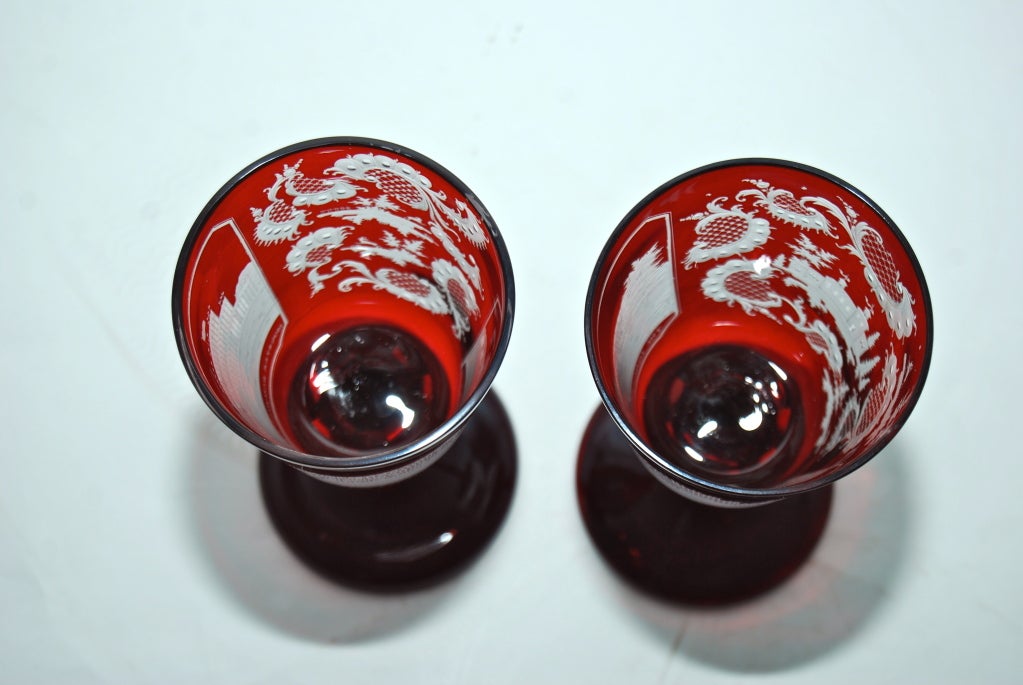 Pair of Flashed Ruby Glass Goblets For Sale 2