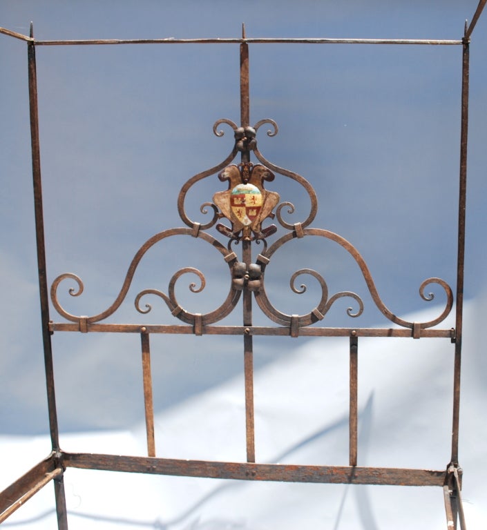 Excellent 18th Century Spanish wrought iron bed. Can be used as a canopy or not. Extremely rare to find iron beds intact of this quality. 

Interior mattress size. 57