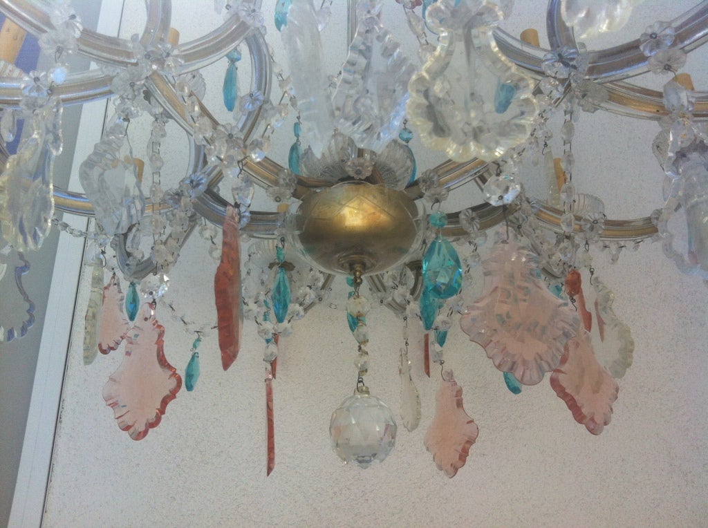 Mid-20th Century Vintage Pink and Turquoise Chandelier