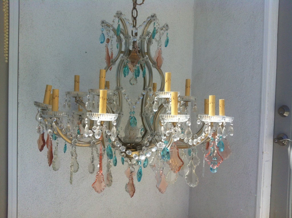 Vintage Pink and Turquoise Chandelier 4