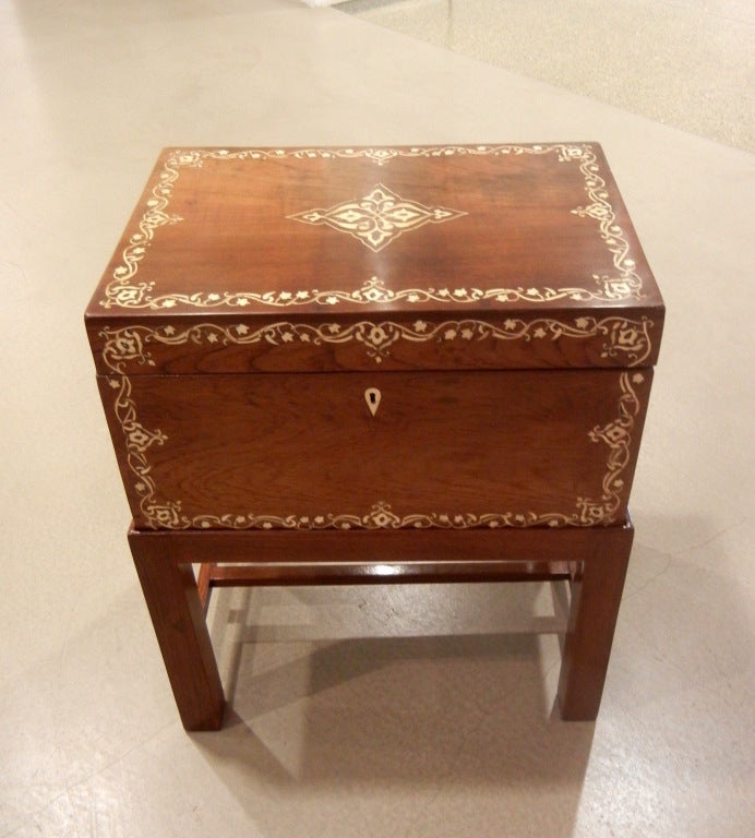 19th Century Large Antique Anglo-Indian Inlaid Box On Stand/Side/End Table