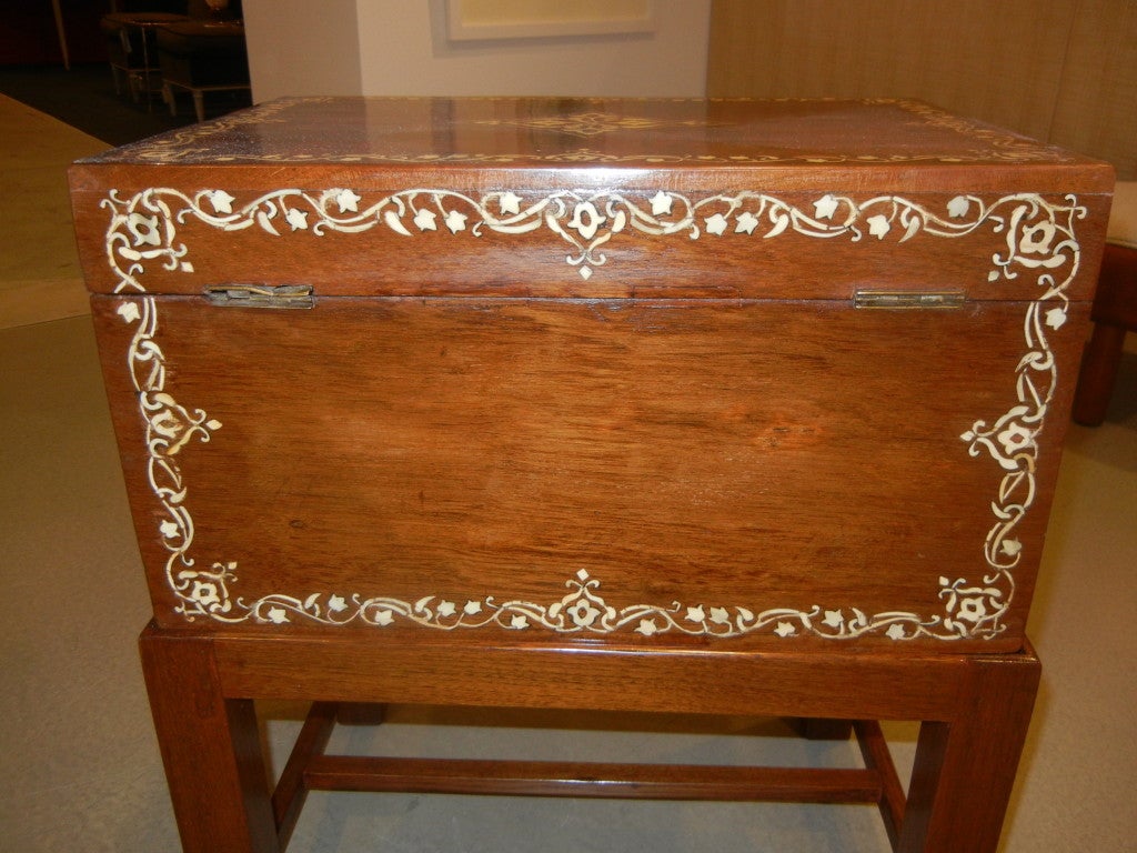 Large Antique Anglo-Indian Inlaid Box On Stand/Side/End Table 1