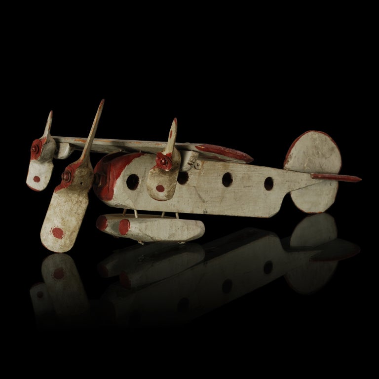 American Folk Art Wooden Tri-Motor Airplane Model